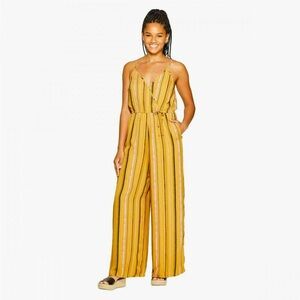 Xhilaration Women's Sleeveless Jumpsuit V-Neck Mustard Striped